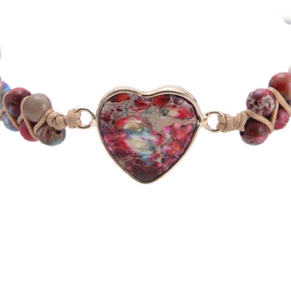 Hand Braided Heart Shaped Natural Stone Chakra Wrap Bracelet - Picture 2 of 3